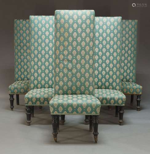 A set of six Victorian harlequin high back chairs, with turq...