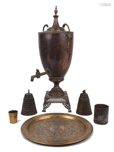 A Russian Samovar, 20th century, in copper and bronze with a...