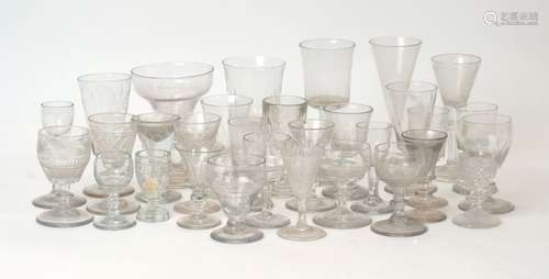 A large group of stemmed drinking glasses, 18th-20th century...