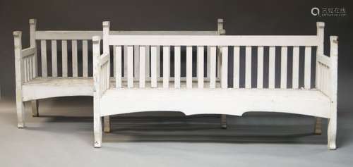 A pair of white painted garden benches, second half 20th Cen...