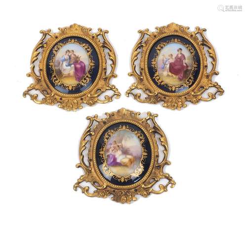 A group of three Sevres style plaques, early 20th century, e...