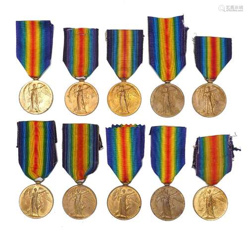 A group of ten WWI victory medals to various recipients, inc...