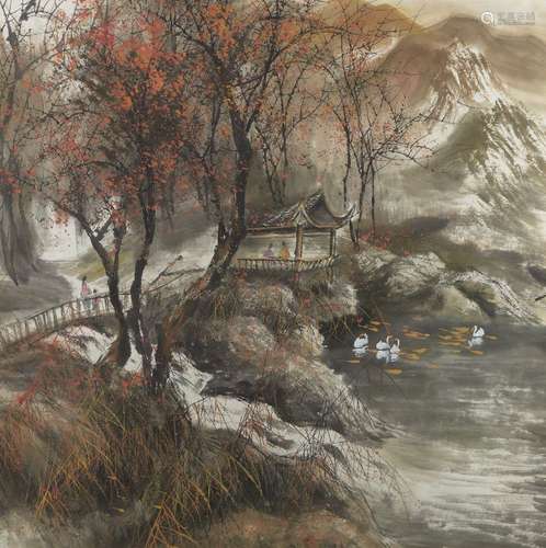 20th Century Chinese School, autumnal river and mountainous ...