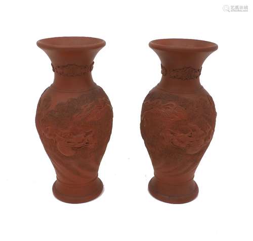 A pair of Chinese terracotta vases, 20th century, the bodies...