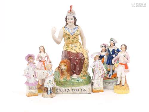 A large Staffordshire figure of Britannia, 19th century, sea...