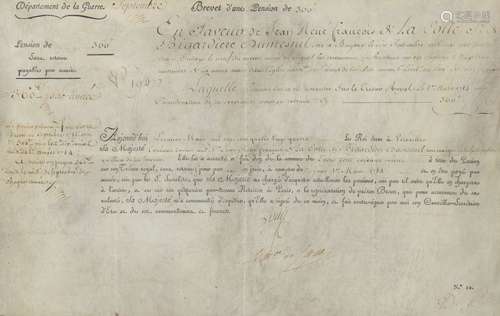 A French war department pension certificate, late 18th Centu...