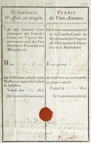 A Franco-German certificate for permission to carry weapons,...