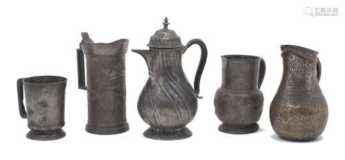 A group of four pewter items, 19th Century, to include a pew...