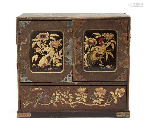 A Japanese table top shodana cabinet, Meiji period, comprise...