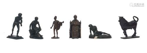 A group of six Grand Tour bronzes, after the Antique, late 1...