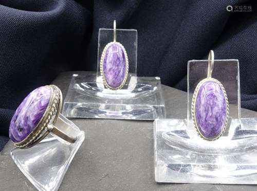 CHAROITE JEWELRY SET: RING ANS EARRINGS