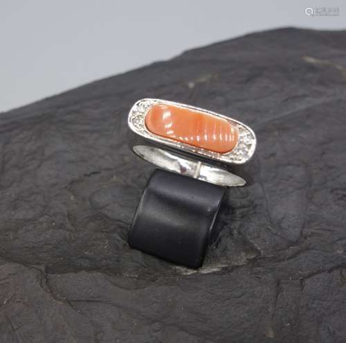 RING WITH CORAL AND DIAMONDS