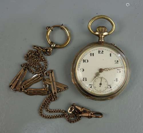 SILVER POCKET WATCH WITH POCKET WATCH CHAIN