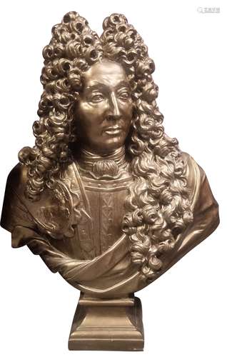 LARGE FRENCH CONCRETE BUST OF KING LOUIS XIV