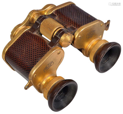 PAIR OF CARL ZEISS TELEATER GILT METAL & LIZARD SKIN OPERA G...