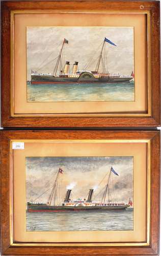 PAIR OF VICTORIAN PAINTINGS OF PADDLE STEAMER BOATS