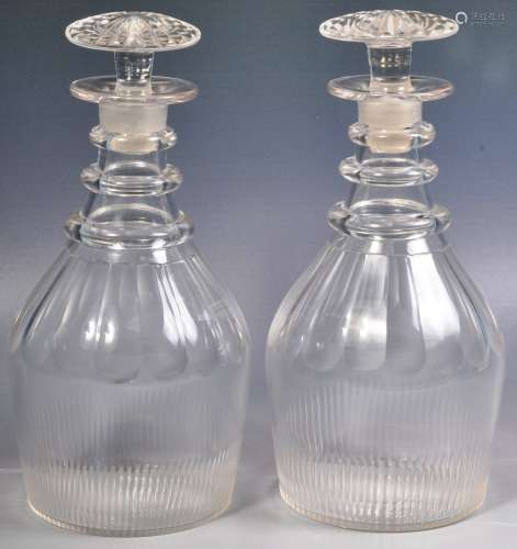 PAIR OF LARGE 19TH CENTURY GLASS DRINKING DECANTERS