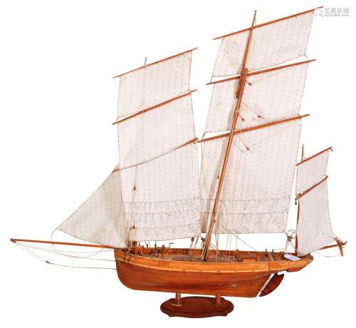 20TH CENTURY SCRATCH BUILT TRIPLE MASTED MODEL BOAT