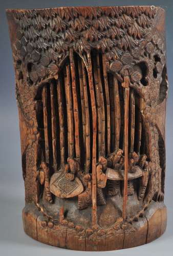 LATE 19TH CENTURY CHINESE CARVED BAMBOO BRUSH POT