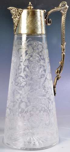 19TH CENTURY VICTORIAN ETCHED GLASS CLARET JUG