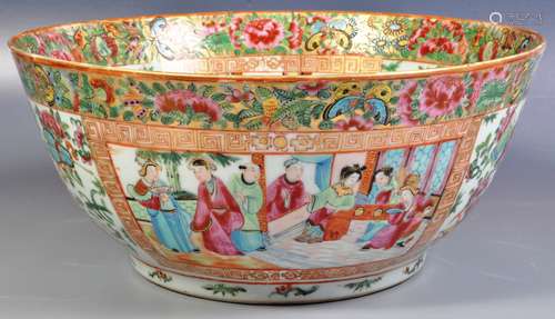 19TH CENTURY CHINESE CANTONESE FAMILLE ROSE PUNCH BOWL