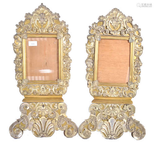 PAIR OF 18TH CENTURY REPOUSSE BRASS PICTURE FRAMES