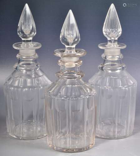 GROUP OF THREE 19TH CENTURY GLASS DECANTERS