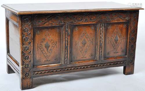 20TH CENTURY JACOBEAN MANNER CARVED OAK COFFER