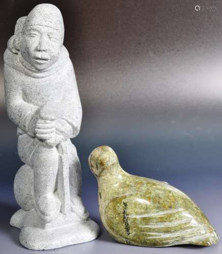 TWO PIECES OF VINTAGE CARVED SOAPSTONE INUIT ART