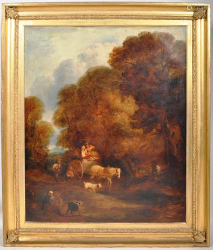 LARGE 19TH CENTURY OIL ON CANVAS PAINTING SET WITHIN A GILT ...