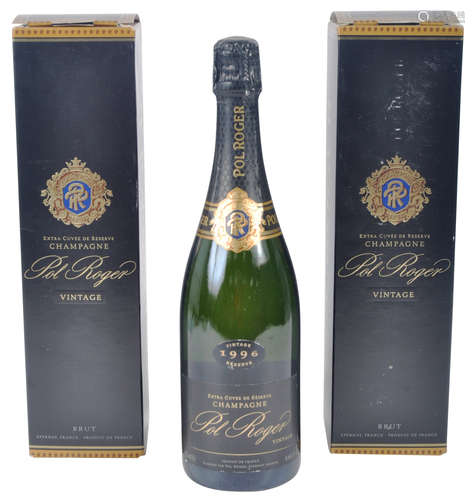 TWO BOTTLES OF POL ROGER VINTAGE 1996 EXTRA CUVEE CHAMPAGNE