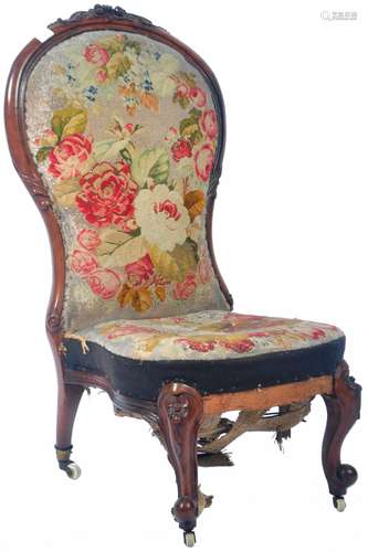 19TH CENTURY VICTORIAN WALNUT NURSING CHAIR