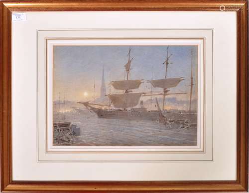 WILLIAM MATTHEW HALE RWS - BRISTOL MOONRISE HARBOUR WATERCOL...