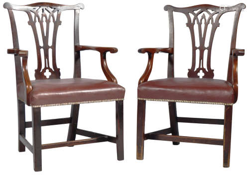 MATCHING PAIR OF MAHOGANY GEORGE III CARVER DINING CHAIRS