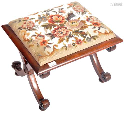 19TH CENTURY GILLOW MANNER ROSEWOOD X FRAME TAPESTRY STOOL