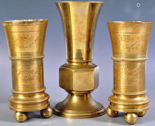 GROUP OF THREE VICTORIAN BENHAM AND FROUD BRASS VASES