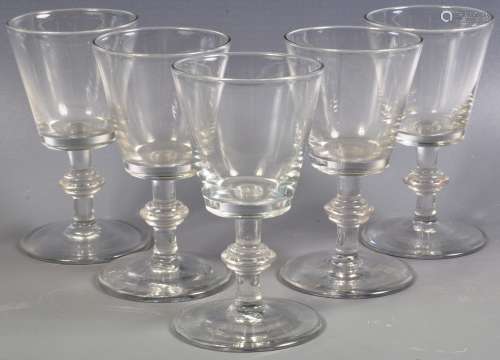 SET OF FIVE GEORGE III WINE / DRAM DRINKING GLASSES