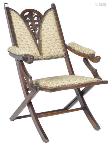 VICTORIAN ART NOUVEAU MAHOGANY FOLDING STEAMER CHAIR