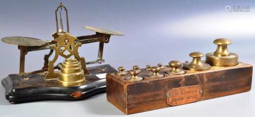 SET OF VICTORIAN POSTAL SCALES & SET OF WEIGHTS