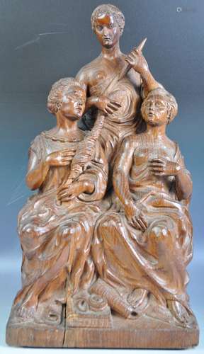 19TH CENTURY FRENCH FINE WOOD CARVING OF THREE CLASSICAL MAI...