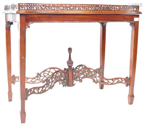 20TH CENTURY CHINESE CHIPPENDALE REVIVAL MAHOGANY SILVER TAB...