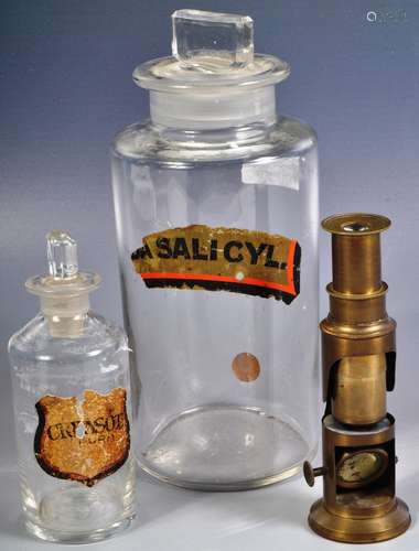 VICTORIAN MINIATURE TELESCOPE & APOTHECARY GLASS BOTTLES