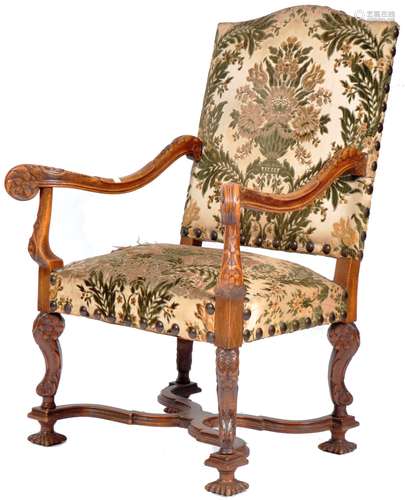 19TH CENTURY FRENCH WALNUT THRONE / FIRESIDE ARMCHAIR