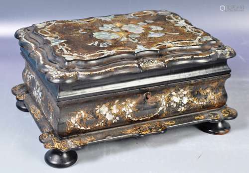 VICTORIAN PAPIER MACHE MOTHER OF PEARL WORKBOX