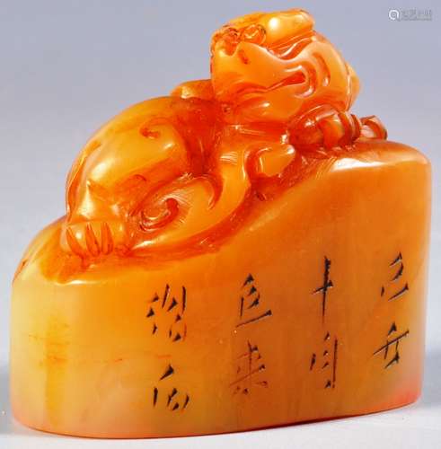 19TH CENTURY CHINESE CARVED SHOUSHAN STONE WAX SEAL