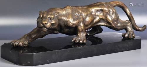 FRENCH ART DECO BRONZE FIGURE OF A CREEPING PANTHER