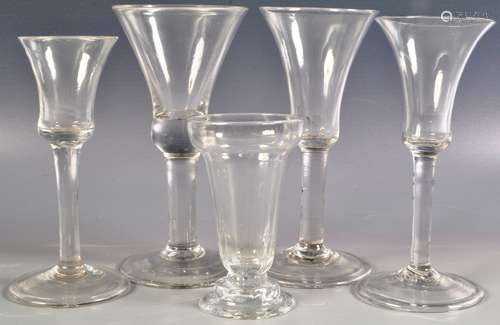 GROUP OF FIVE DRINKING GLASSES DATING FROM THE 18TH CENTURY