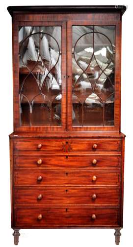 19TH CENTURY GEORGE III BUREAU BOOKCASE CABINET