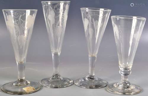 GROUP OF FOUR 18TH CENTURY TRUMPET WINE GLASSES