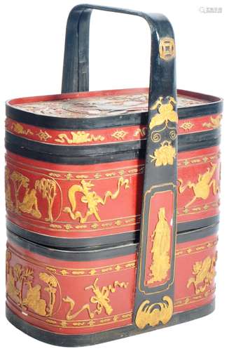 LARGE EARLY 20TH CENTURY CHINESE CINNABAR LACQUER FOOD CARRI...